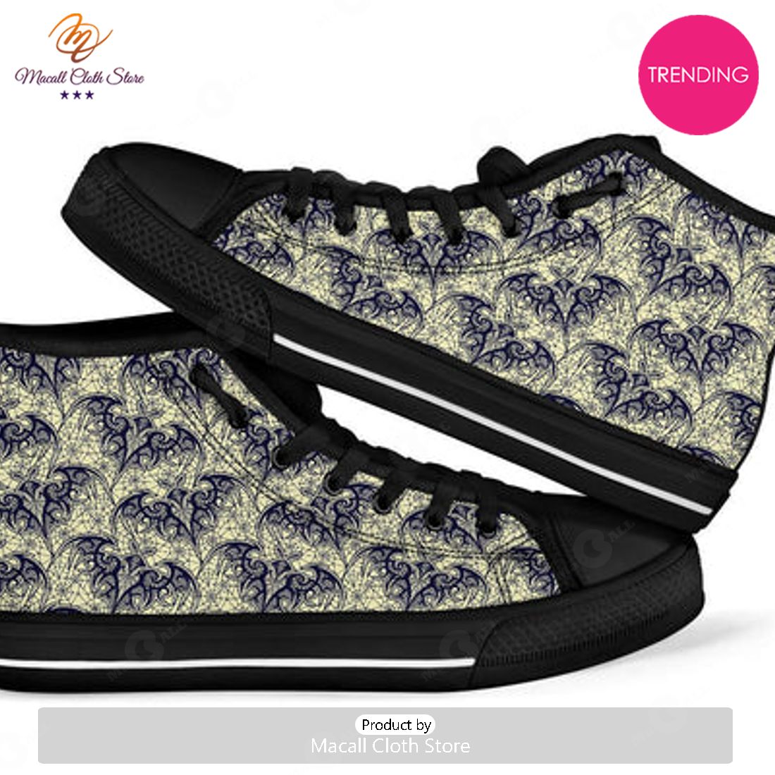 TRENDING Cobweb Halloween Bat Pattern Print Men Women's High Top Shoes TRENDING Cobweb Halloween Bat Pattern Print Men Women's High Top Shoes