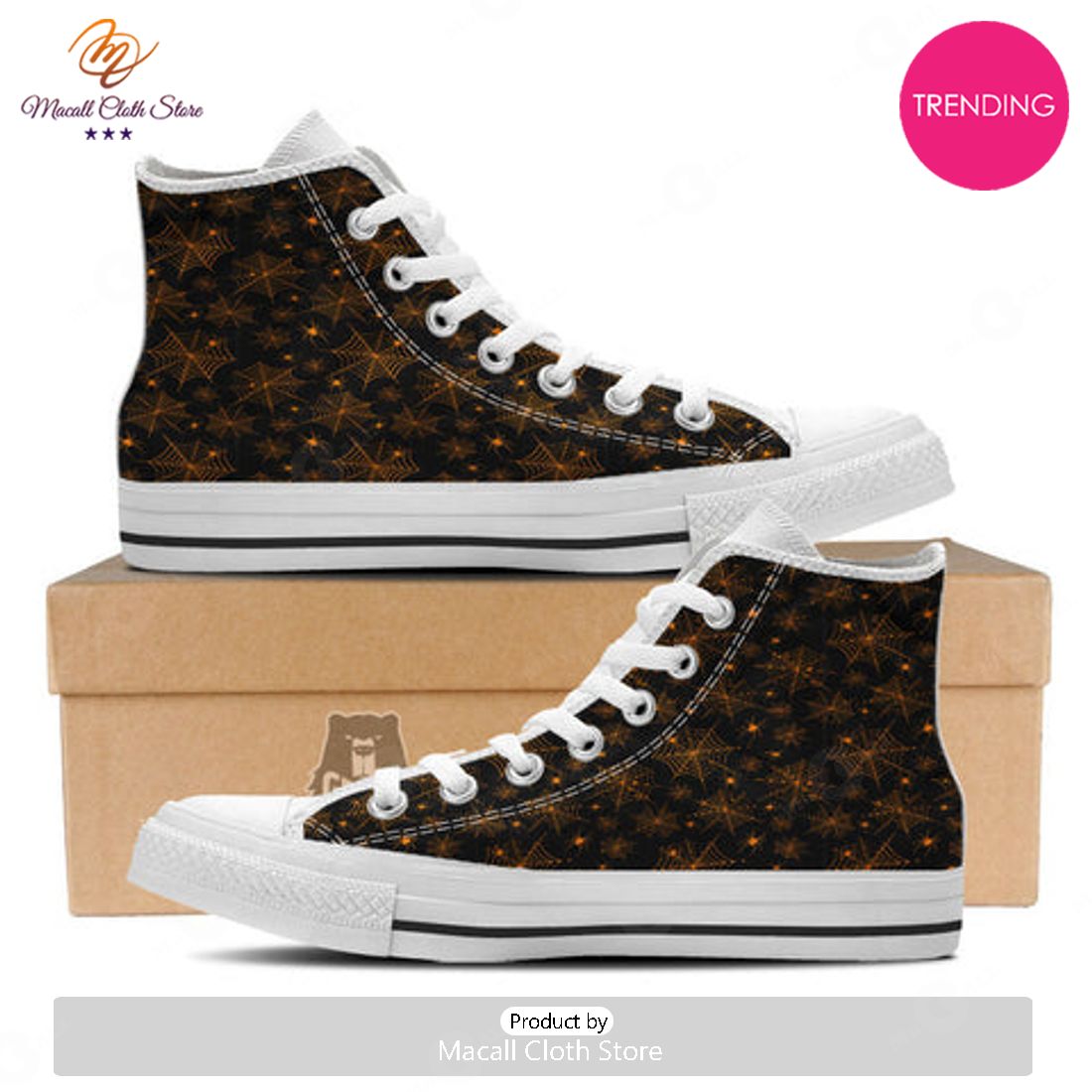TRENDING Cobweb Halloween Print Pattern White High Top Shoes TRENDING Cobweb Halloween Print Pattern White High Top Shoes