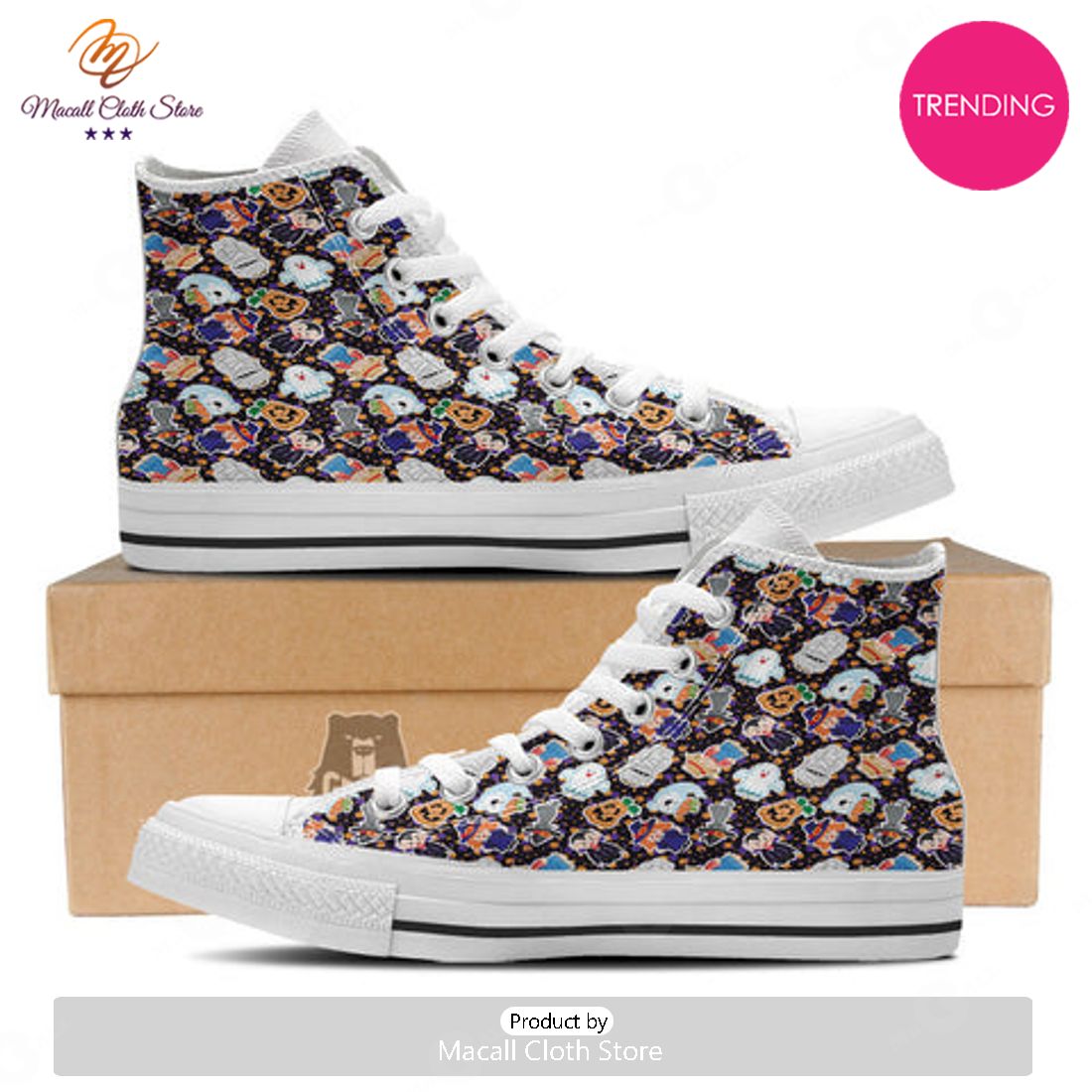 TRENDING Cute Halloween Print Pattern White High Top Shoes