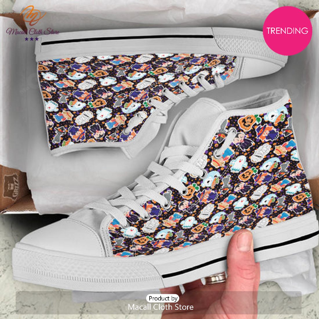 TRENDING Cute Halloween Print Pattern White High Top Shoes