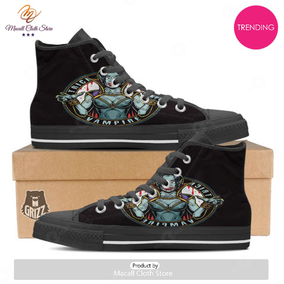 TRENDING Evil Vampire Halloween Print Black High Top Shoes TRENDING Evil Vampire Halloween Print Black High Top Shoes