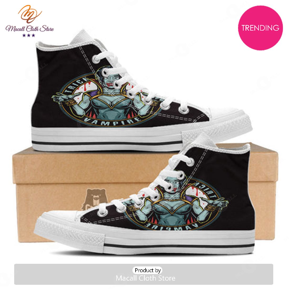 TRENDING Evil Vampire Halloween Print White High Top Shoes TRENDING Evil Vampire Halloween Print White High Top Shoes