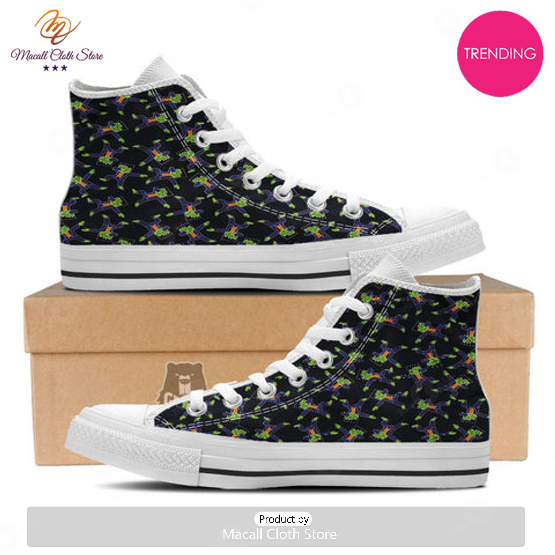 TRENDING Frankenstein Halloween Print Pattern White High Top Shoes TRENDING Frankenstein Halloween Print Pattern White High Top Shoes