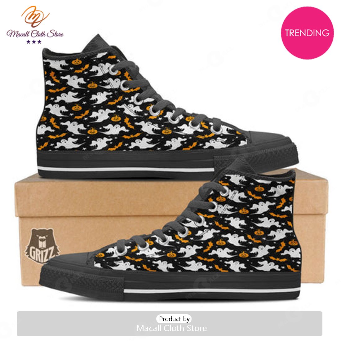 TRENDING Ghost Halloween Print Pattern High Top Shoes TRENDING Ghost Halloween Print Pattern High Top Shoes