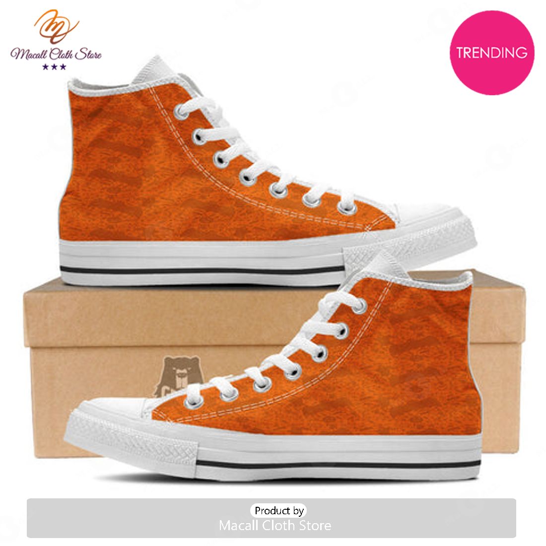 TRENDING Halloween Orange Print Pattern White High Top Shoes TRENDING Halloween Orange Print Pattern White High Top Shoes
