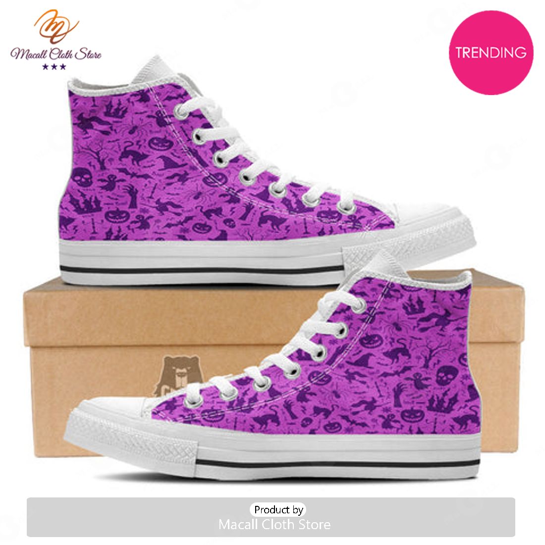 TRENDING Halloween Purple Print Pattern White High Top Shoes TRENDING Halloween Purple Print Pattern White High Top Shoes