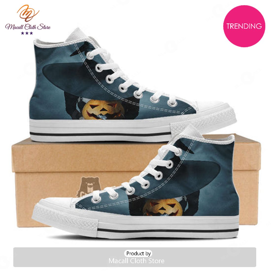 TRENDING Horror Witch Halloween Print White High Top Shoes TRENDING Horror Witch Halloween Print White High Top Shoes