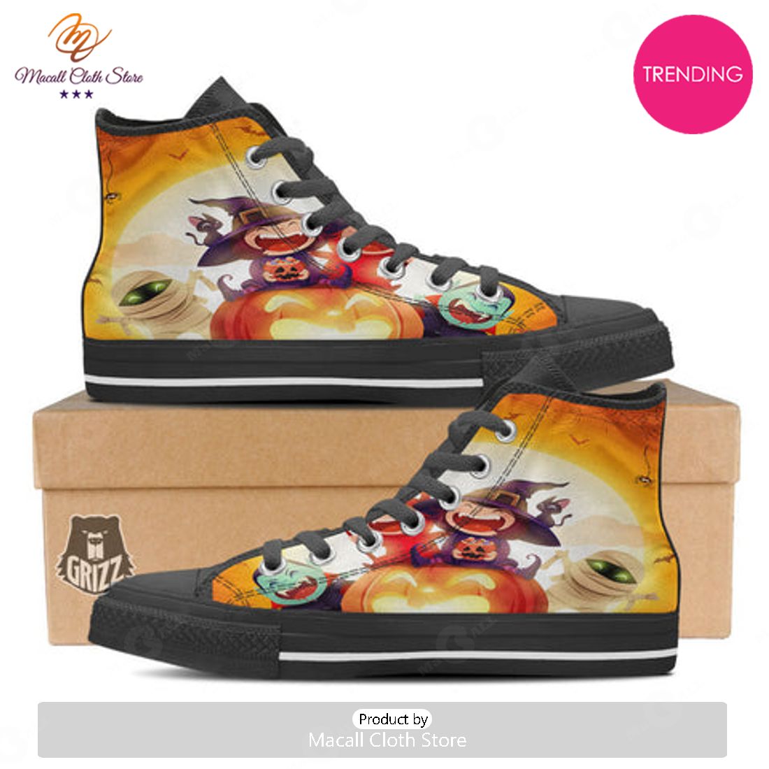 TRENDING Moonlight Halloween Print High Top Shoes