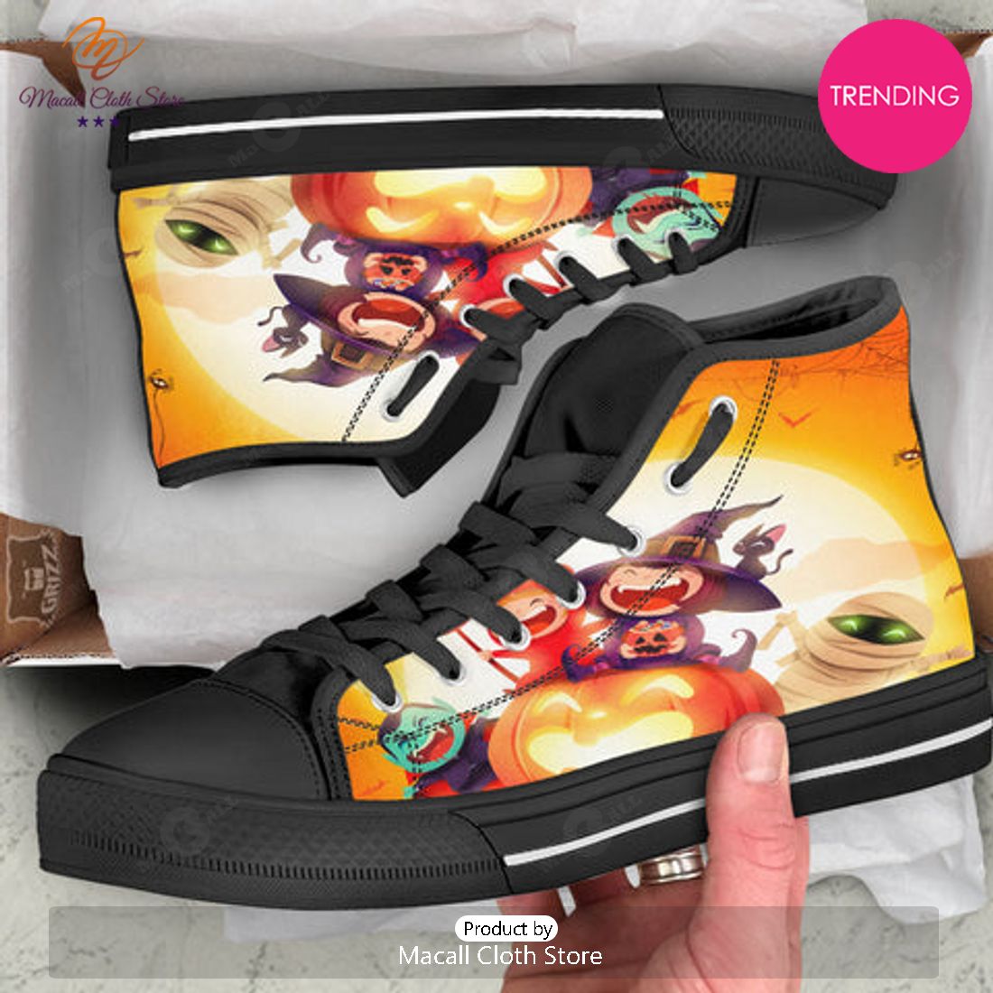 TRENDING Moonlight Halloween Print High Top Shoes