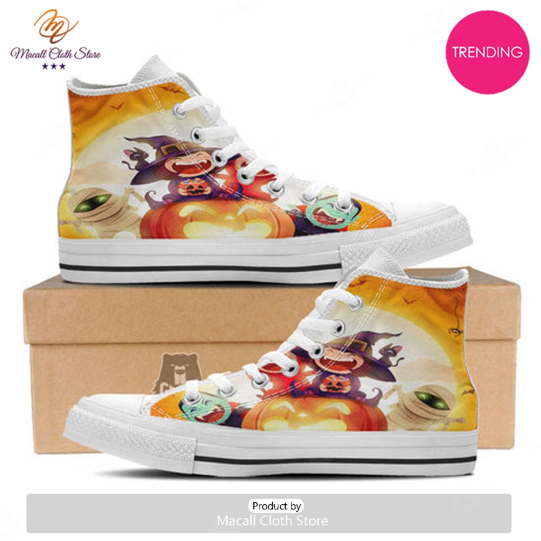 TRENDING Moonlight Halloween Print White High Top Shoes