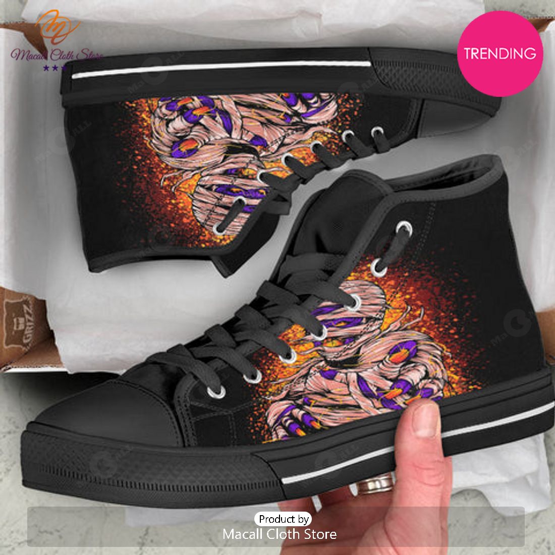 TRENDING Mummy Halloween Print High Top Shoes