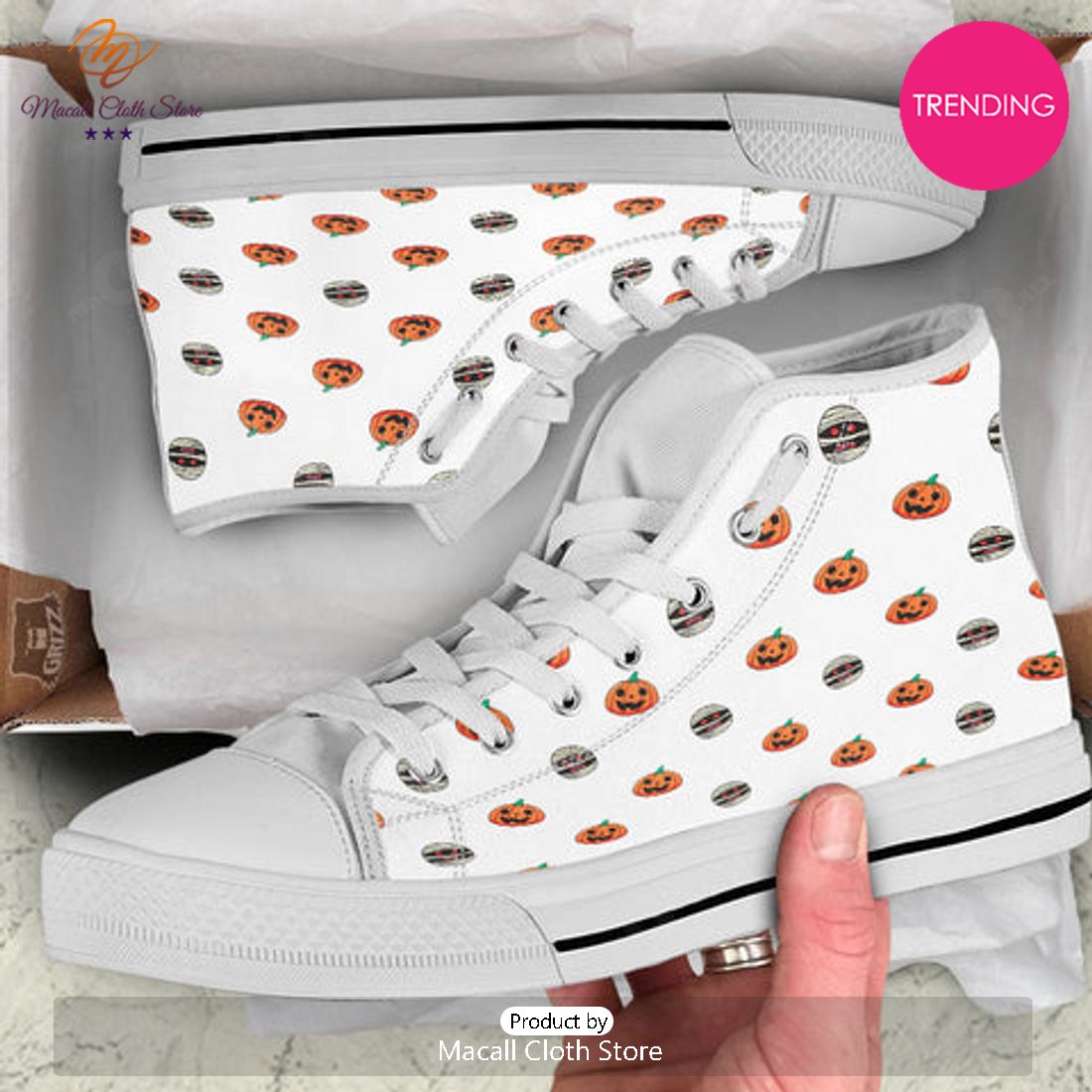 TRENDING Mummy Halloween Print Pattern White High Top Shoes