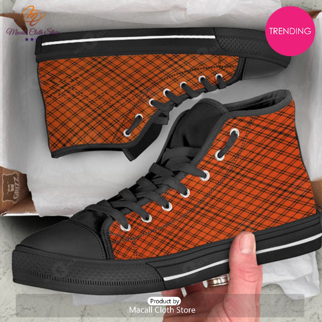TRENDING Plaid Halloween Print Pattern High Top Shoes