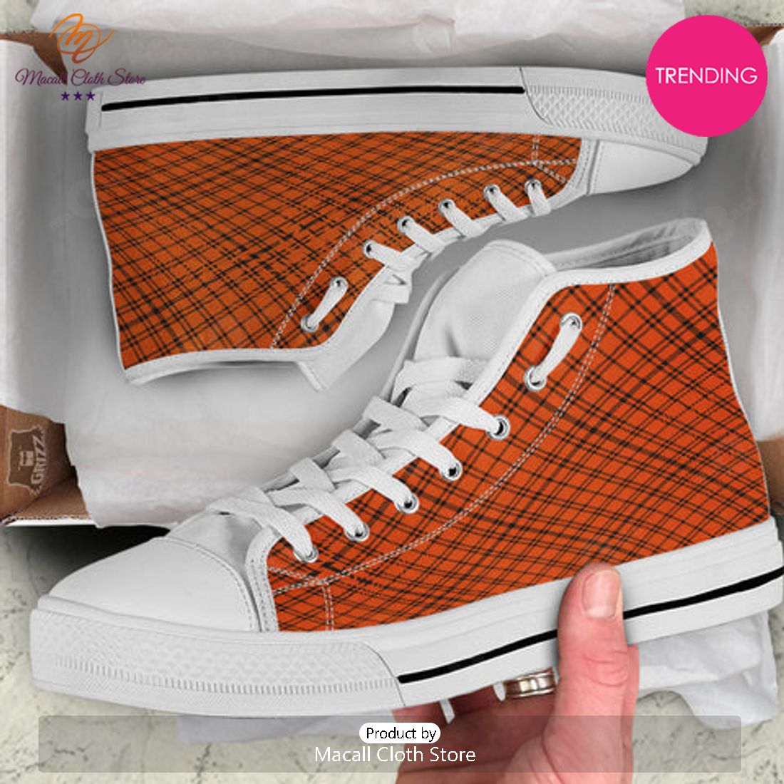 TRENDING Plaid Halloween Print Pattern White High Top Shoes