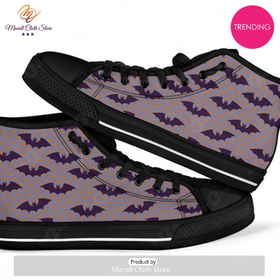 TRENDING Polka Dot Halloween Bat Pattern Print Men Women’s High Top Shoes