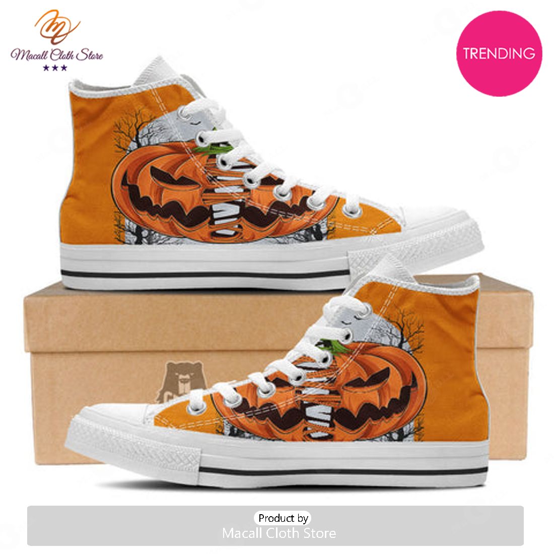 TRENDING Pumpkin Halloween Character Print White High Top Shoes