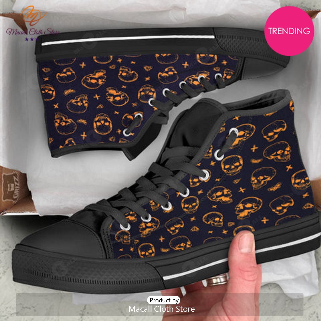 TRENDING Skull Halloween Print Pattern High Top Shoes