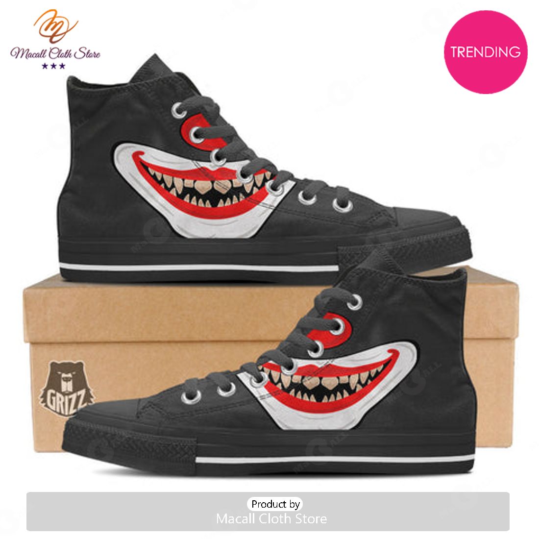 TRENDING Smiling Clown Halloween Print High Top Shoes