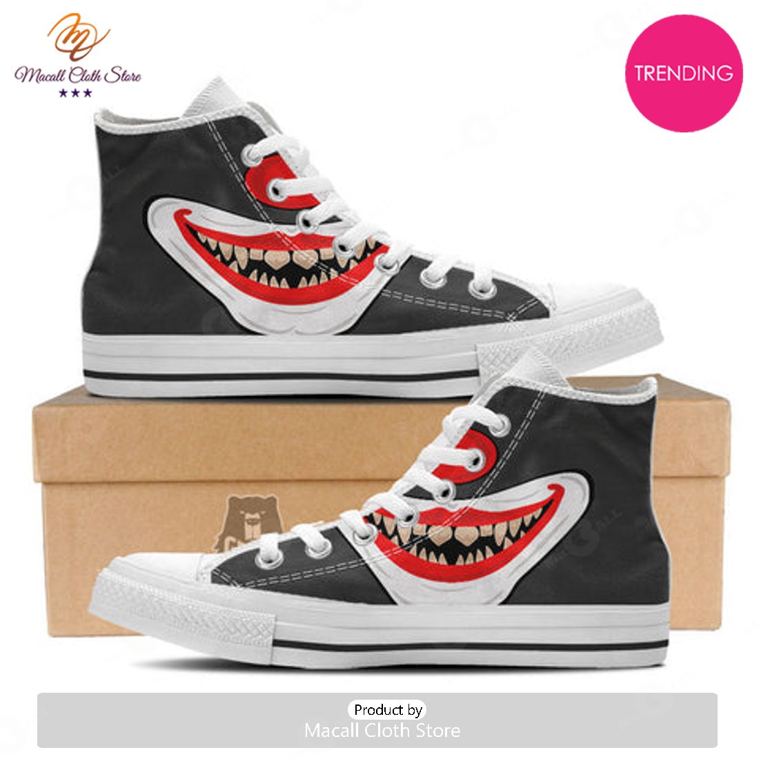 TRENDING Smiling Clown Halloween Print White High Top Shoes