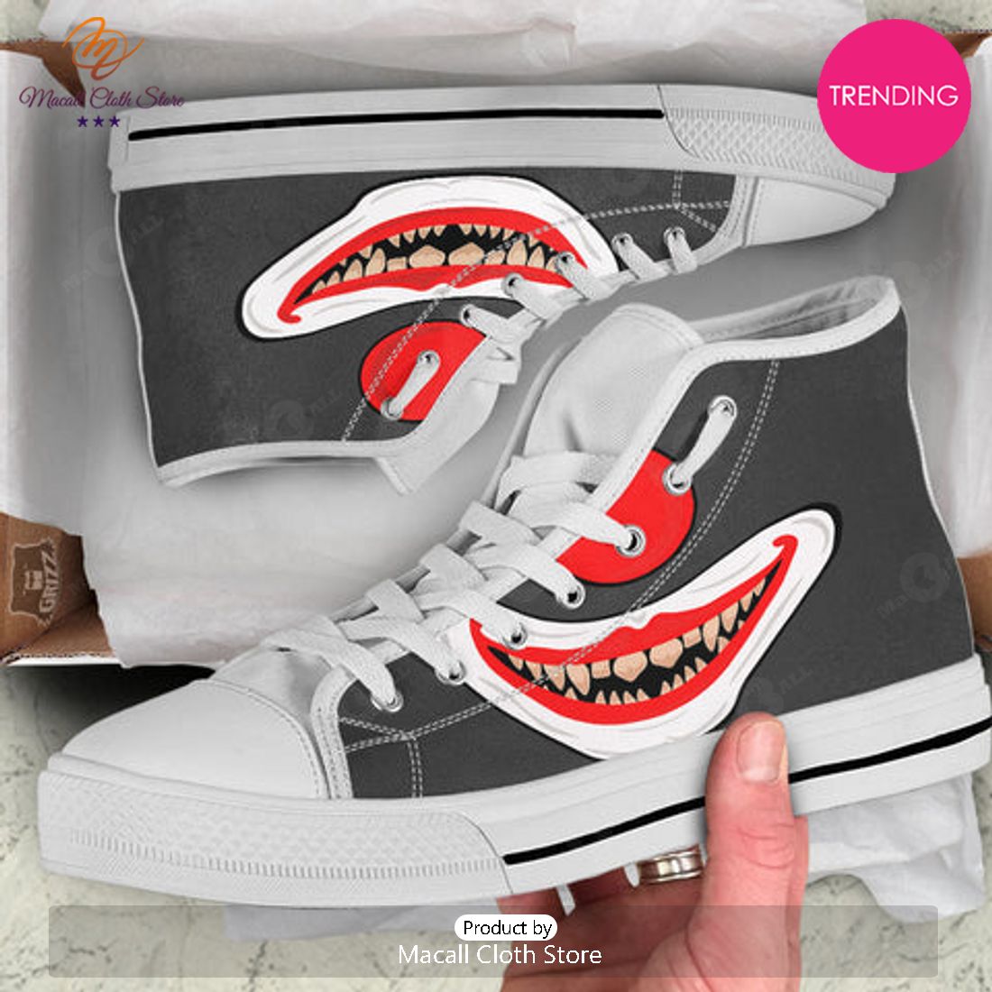 TRENDING Smiling Clown Halloween Print White High Top Shoes