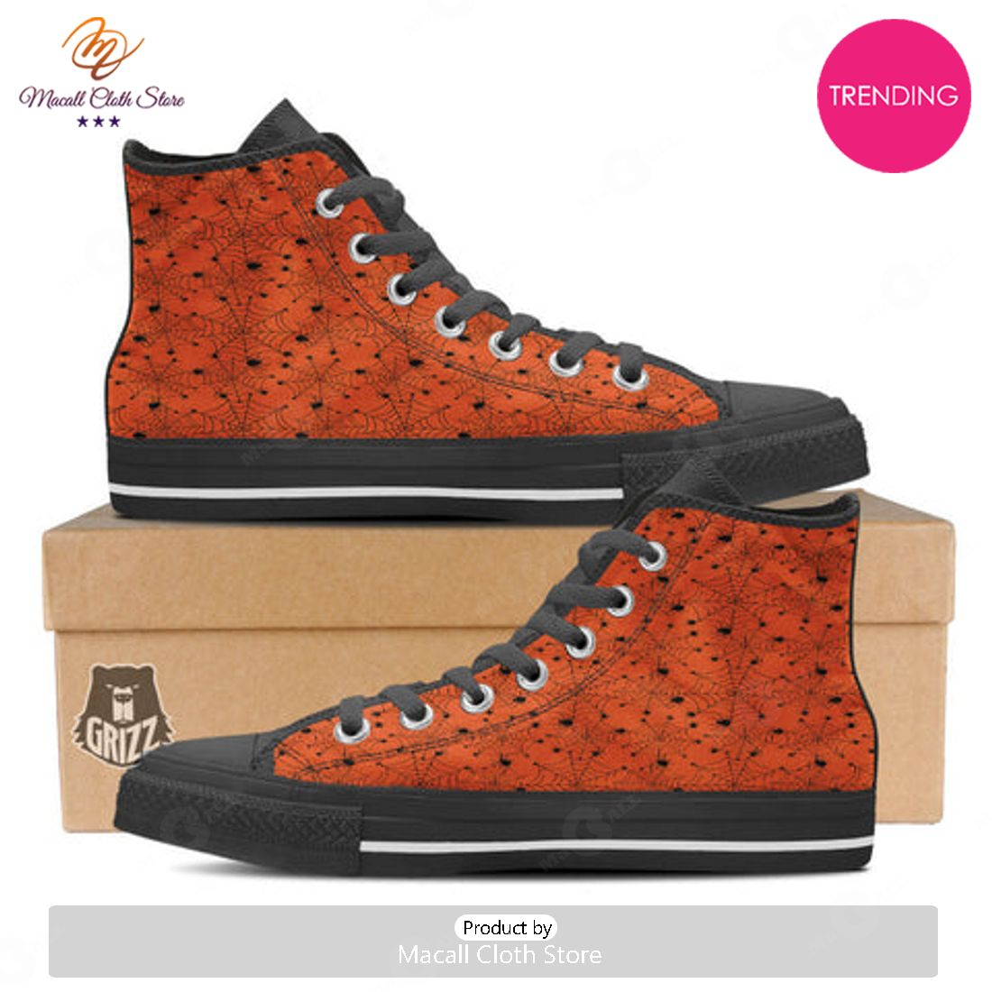 TRENDING Spider Halloween Print Pattern High Top Shoes