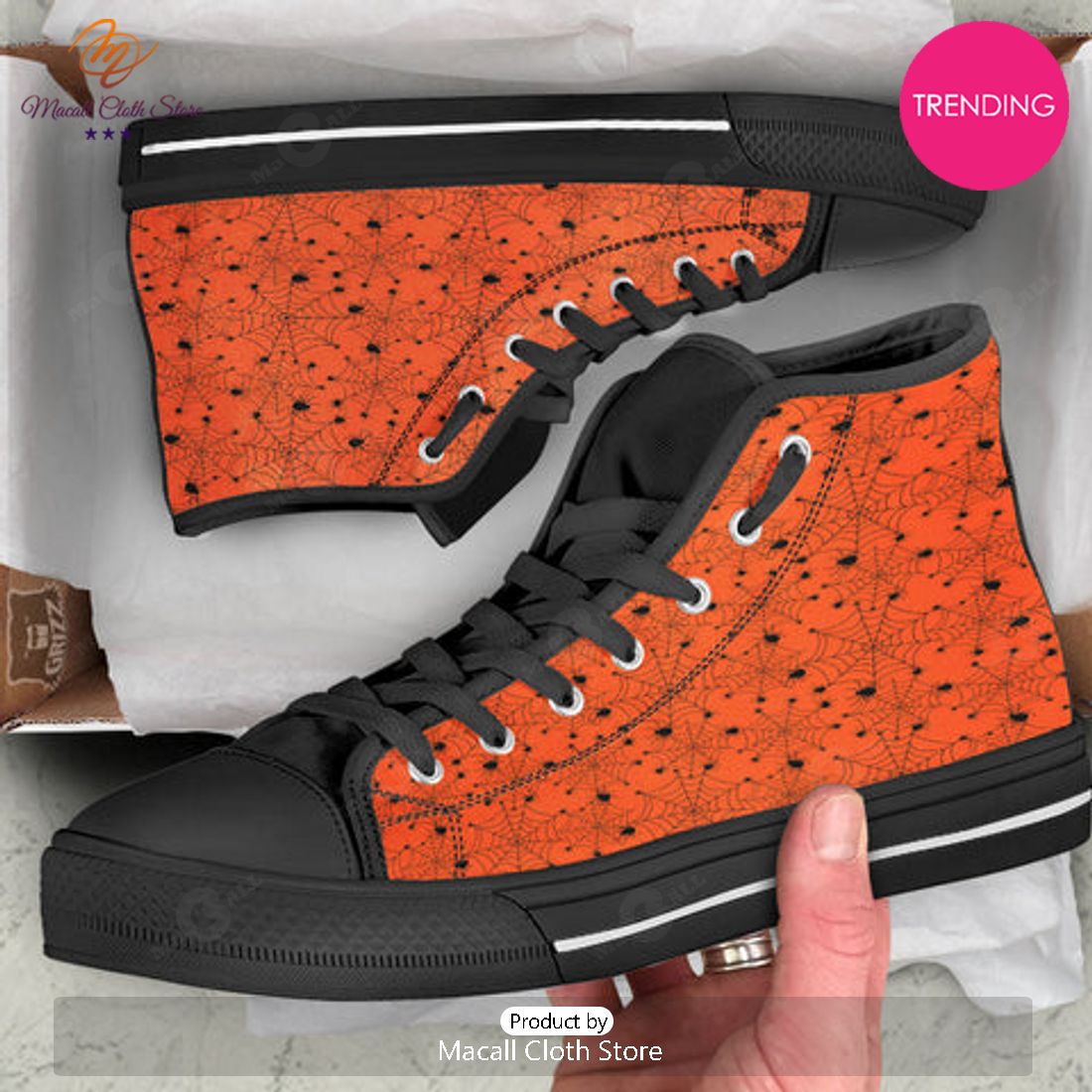 TRENDING Spider Halloween Print Pattern High Top Shoes