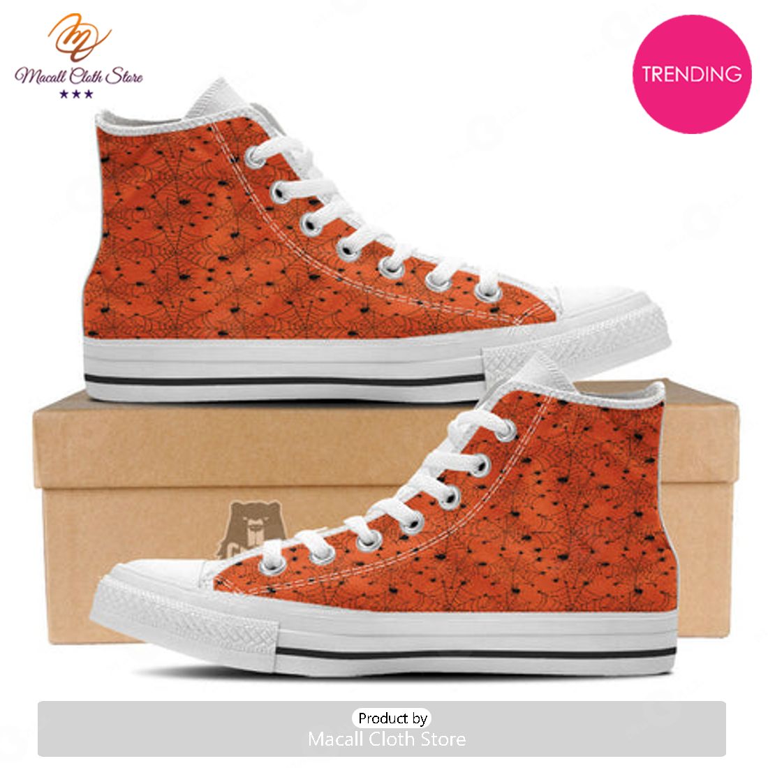 TRENDING Spider Halloween Print Pattern White High Top Shoes
