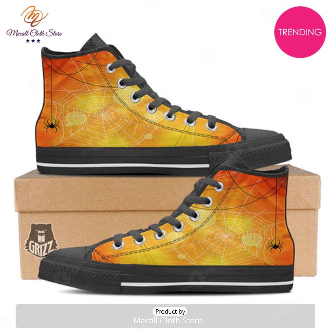 TRENDING Spider Web Halloween Print High Top Shoes