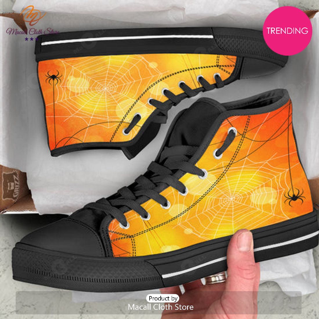 TRENDING Spider Web Halloween Print High Top Shoes
