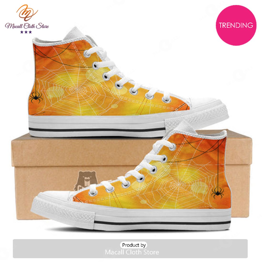 TRENDING Spider Web Halloween Print White High Top Shoes