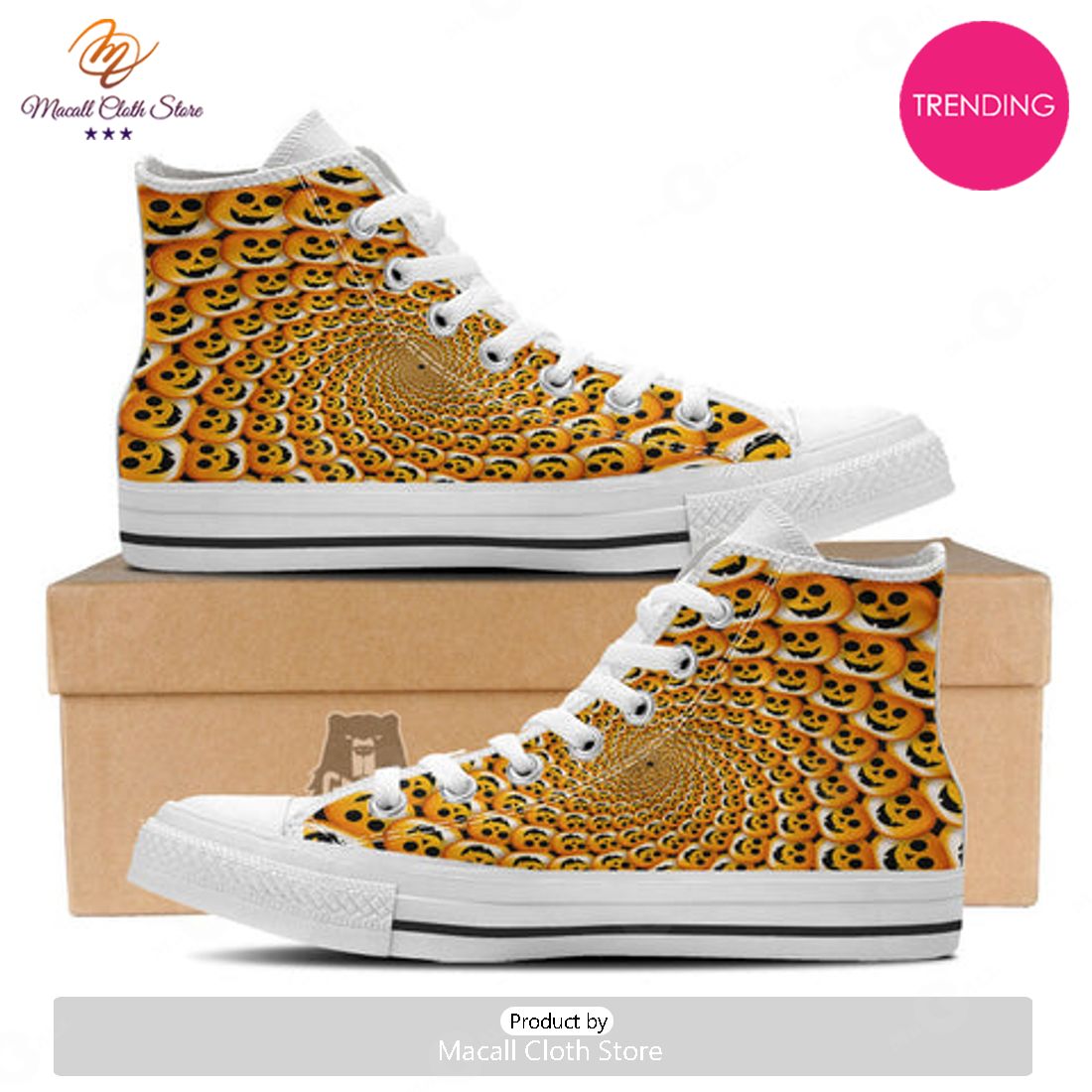 TRENDING Spiral Halloween Print White High Top Shoes