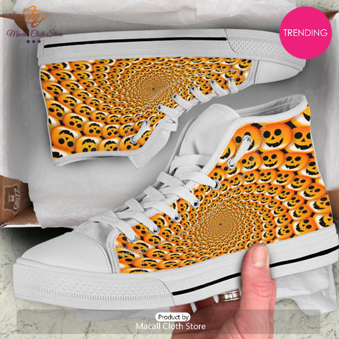 TRENDING Spiral Halloween Print White High Top Shoes