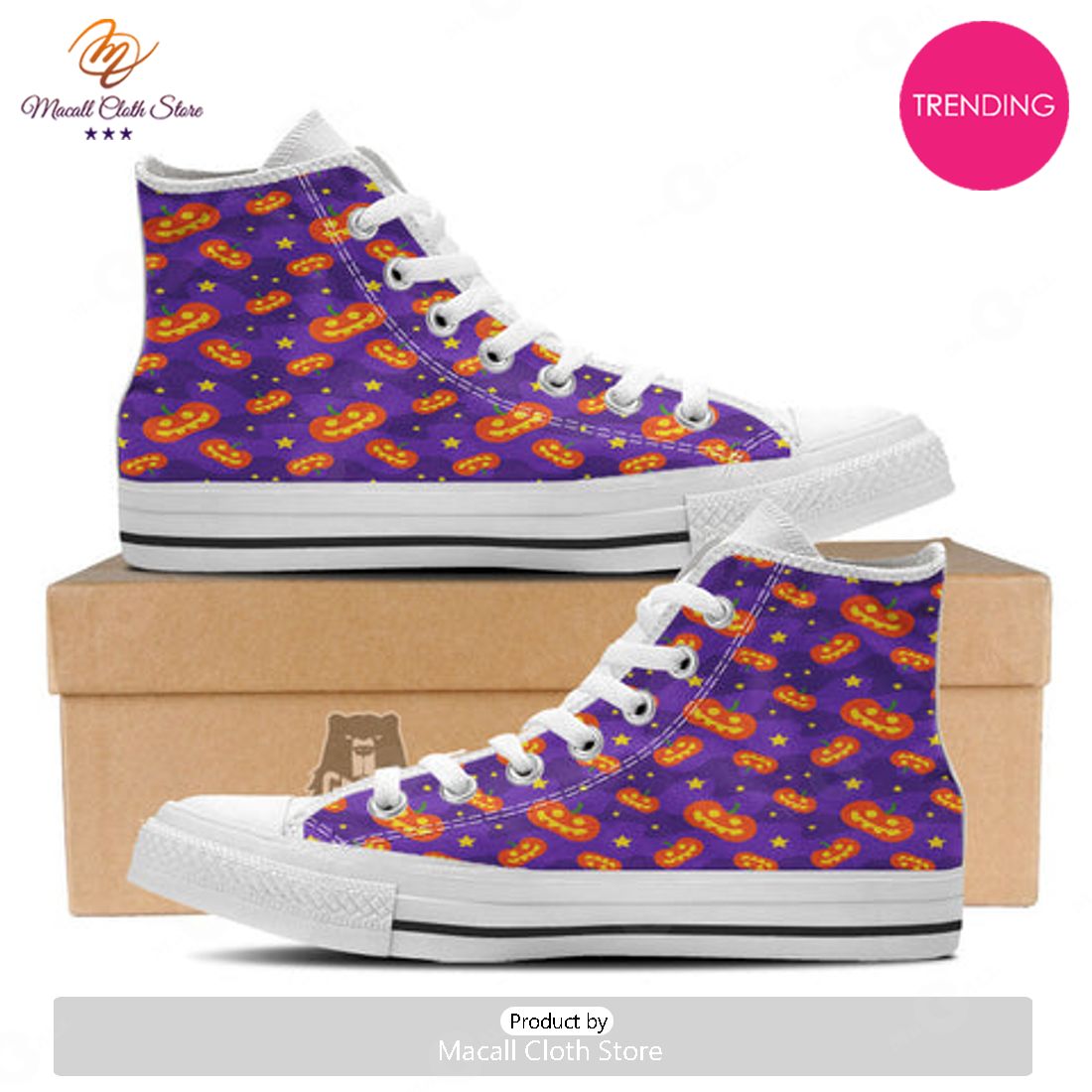 TRENDING Star Halloween Print Pattern White High Top Shoes
