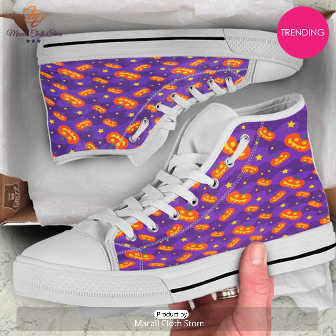 TRENDING Star Halloween Print Pattern White High Top Shoes