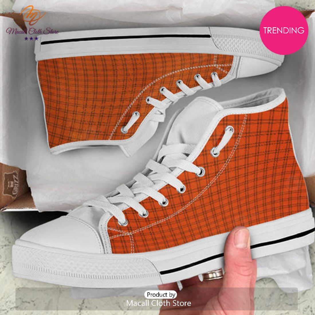 TRENDING Tattersall Halloween Print Pattern White High Top Shoes