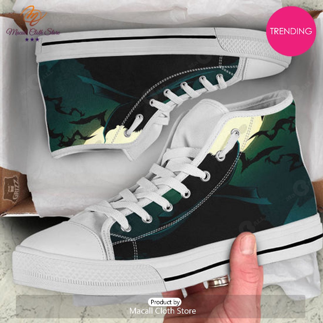 TRENDING Vampire Silhouette Halloween Print White High Top Shoes