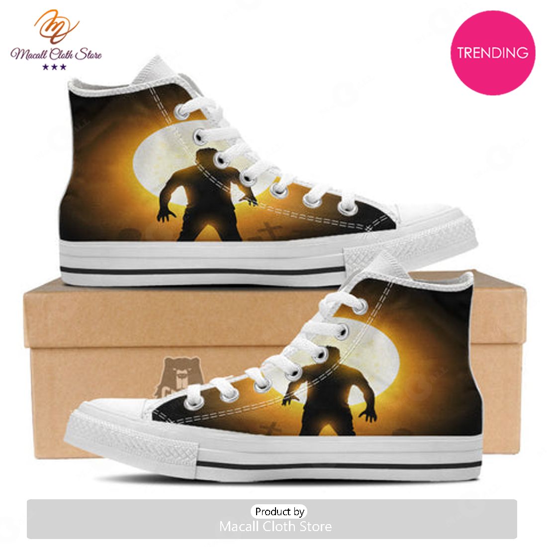 TRENDING Walking Zombie Halloween Print White High Top Shoes TRENDING Walking Zombie Halloween Print White High Top Shoes