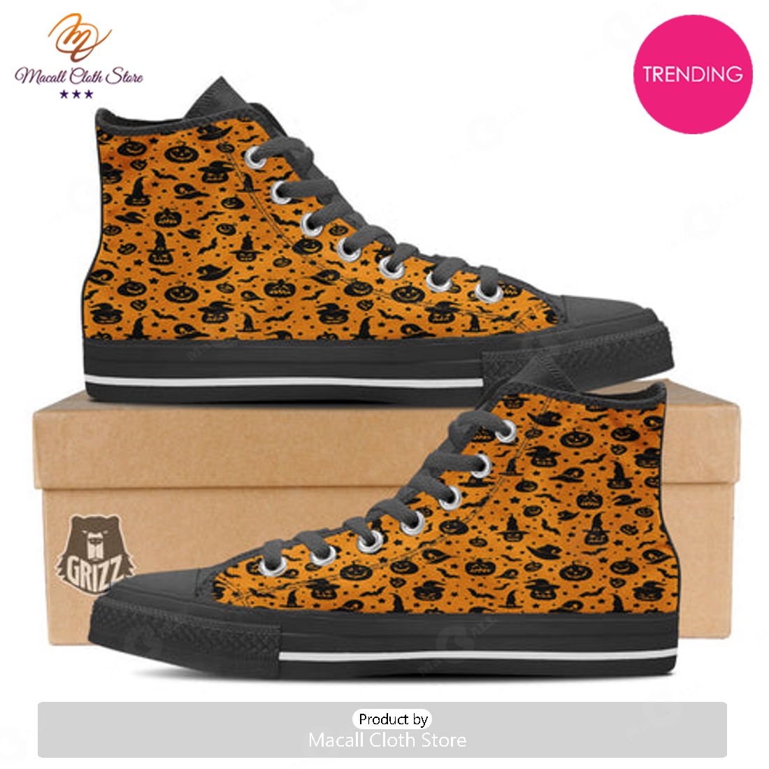 TRENDING Wizard Halloween Print Pattern High Top Shoes