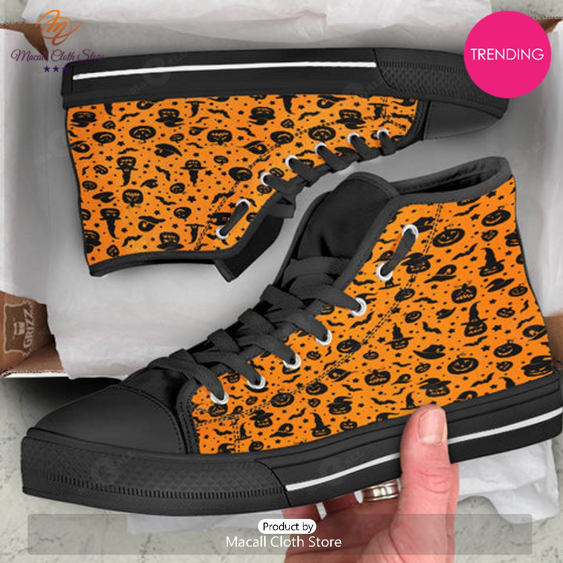 TRENDING Wizard Halloween Print Pattern High Top Shoes