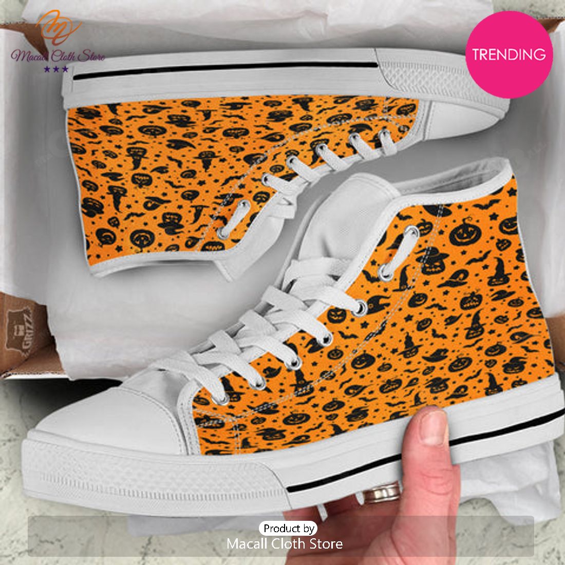 TRENDING Wizard Halloween Print Pattern White High Top Shoes
