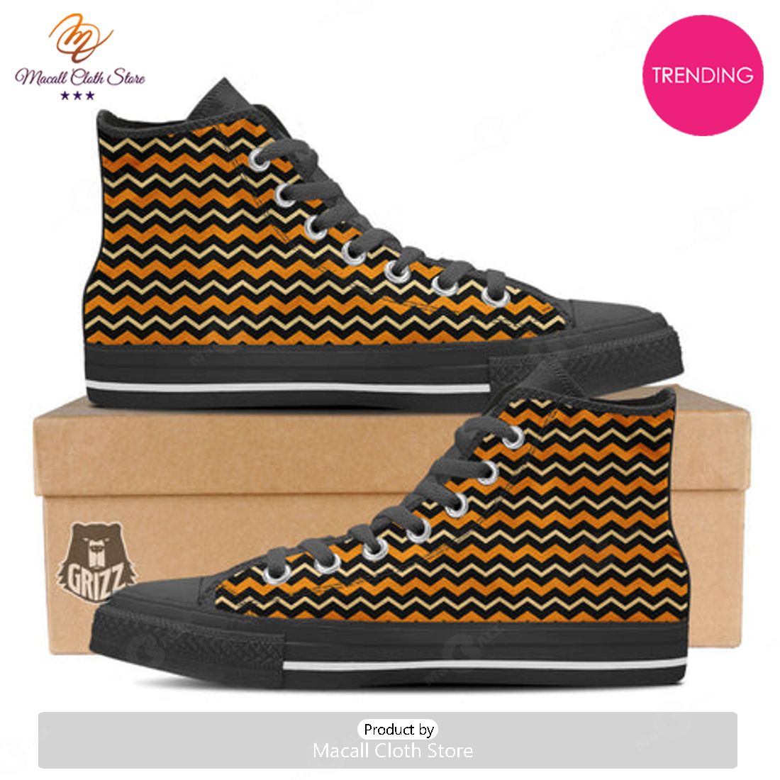 TRENDING Zigzag Halloween Print Pattern High Top Shoes