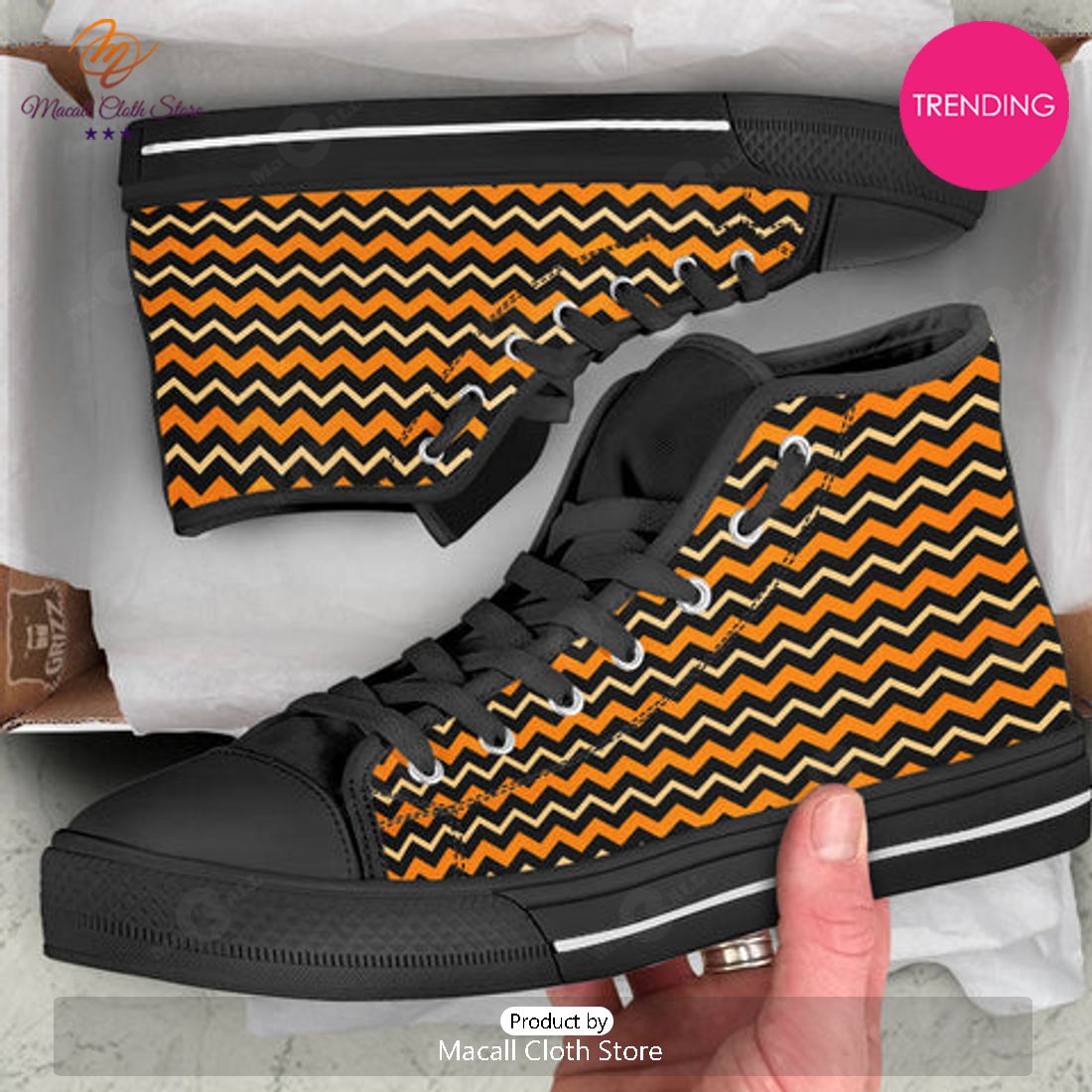 TRENDING Zigzag Halloween Print Pattern High Top Shoes
