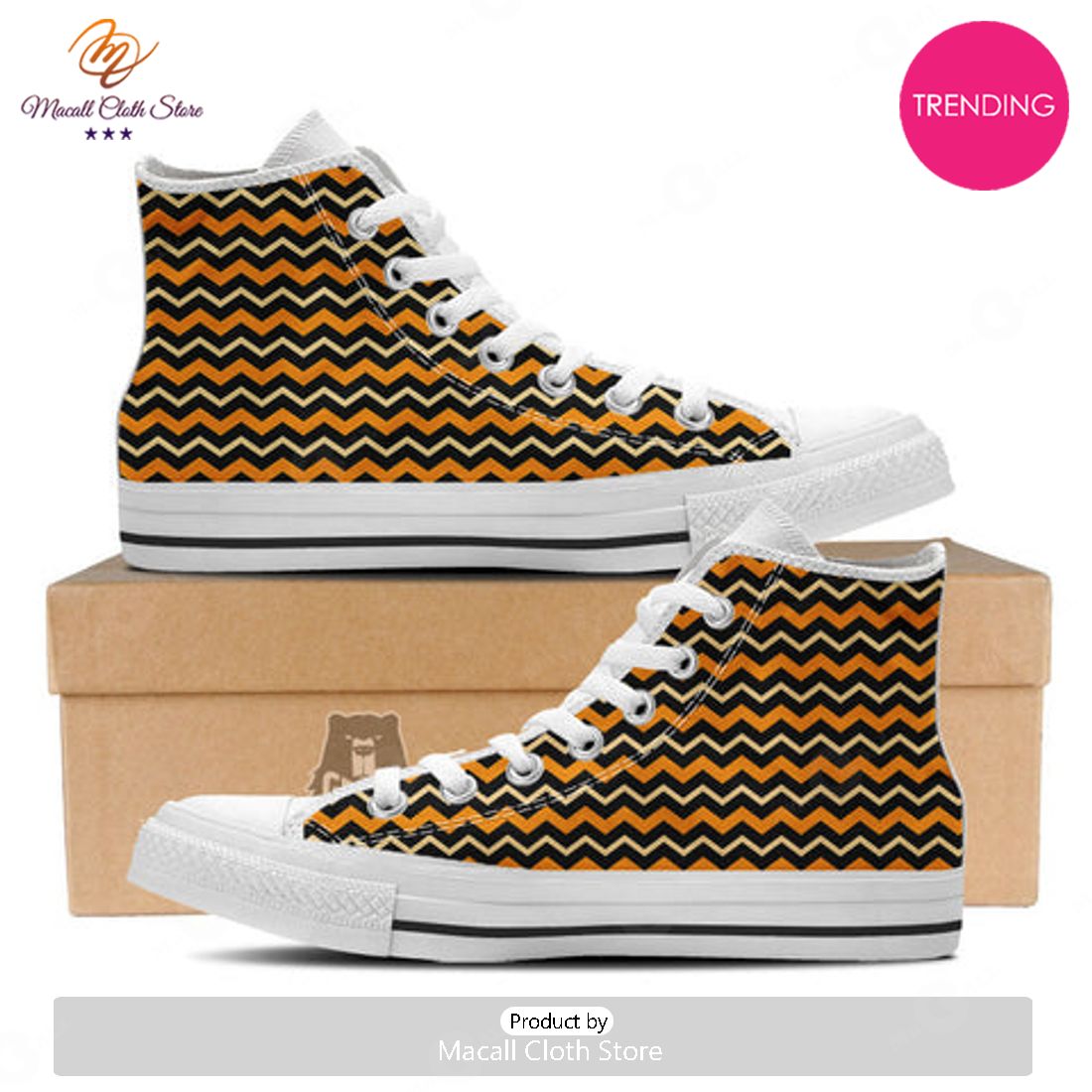 TRENDING Zigzag Halloween Print Pattern White High Top Shoes