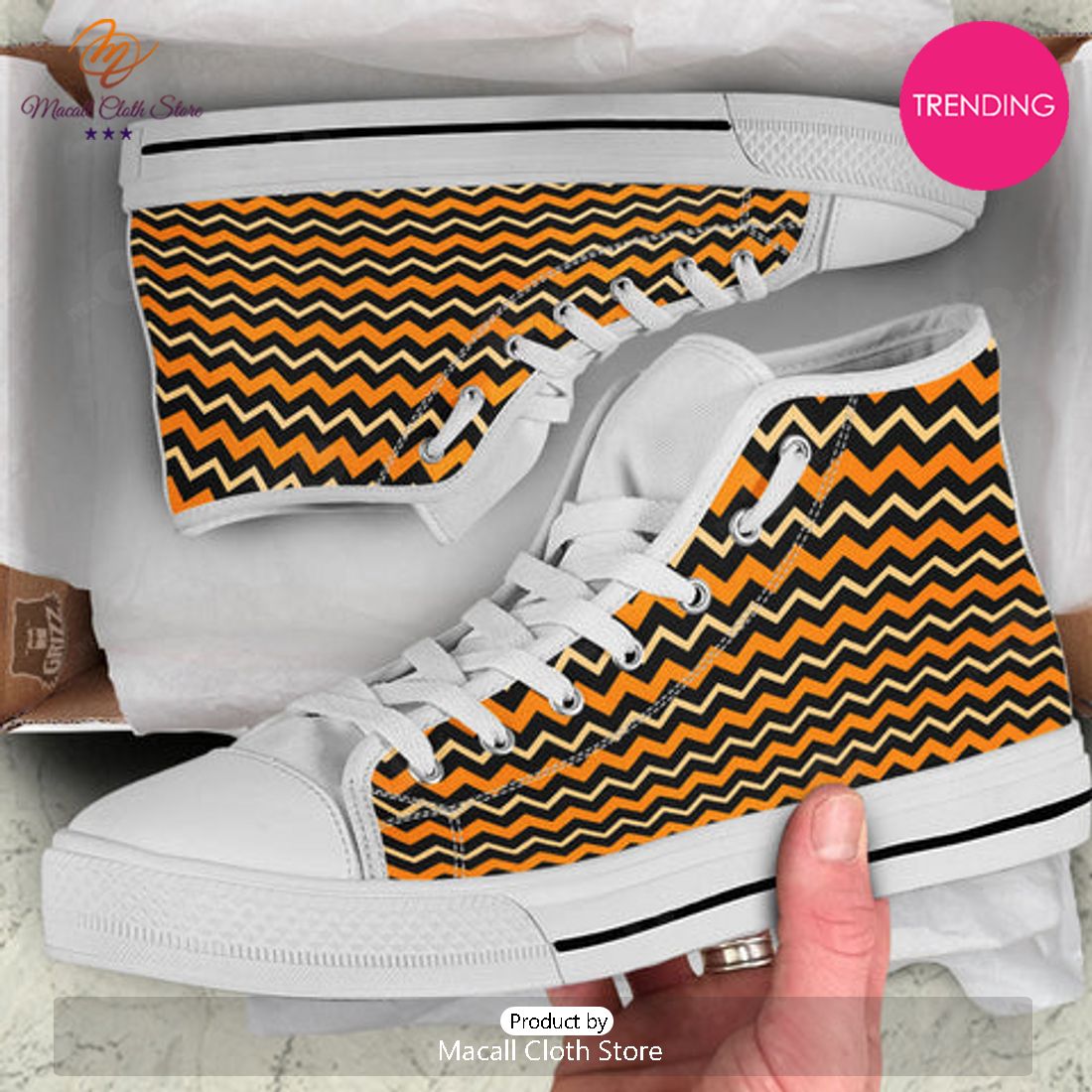 TRENDING Zigzag Halloween Print Pattern White High Top Shoes