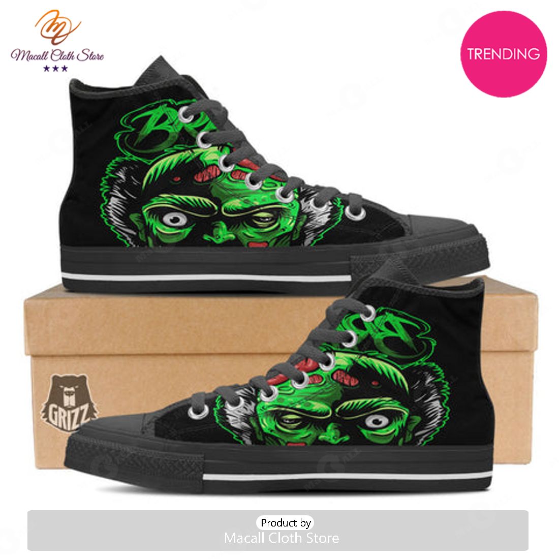 TRENDING Zombie Brain Halloween Print High Top Shoes