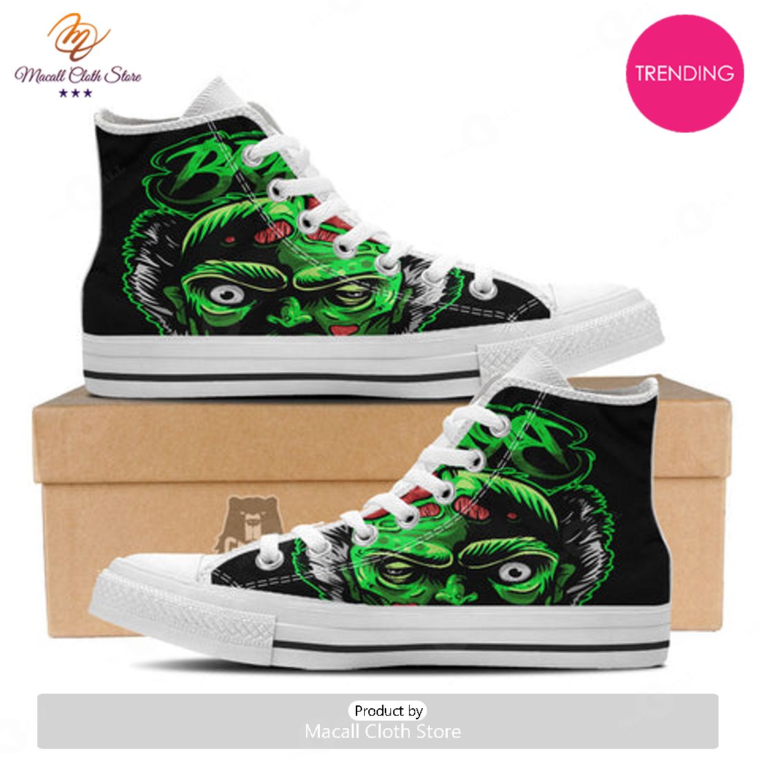 TRENDING Zombie Brain Halloween Print White High Top Shoes