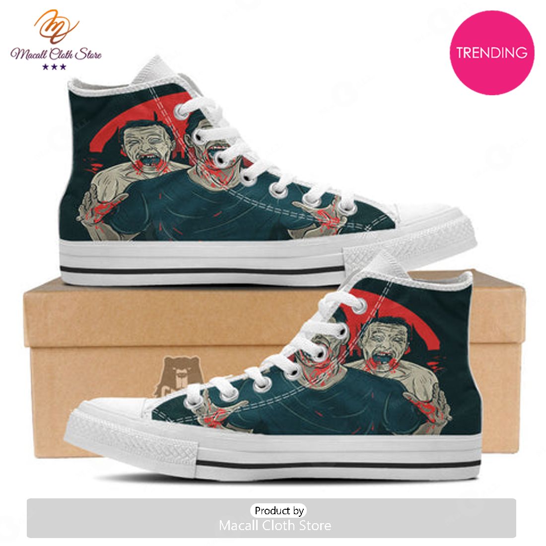TRENDING Zombie Crowd Halloween Print White High Top Shoes