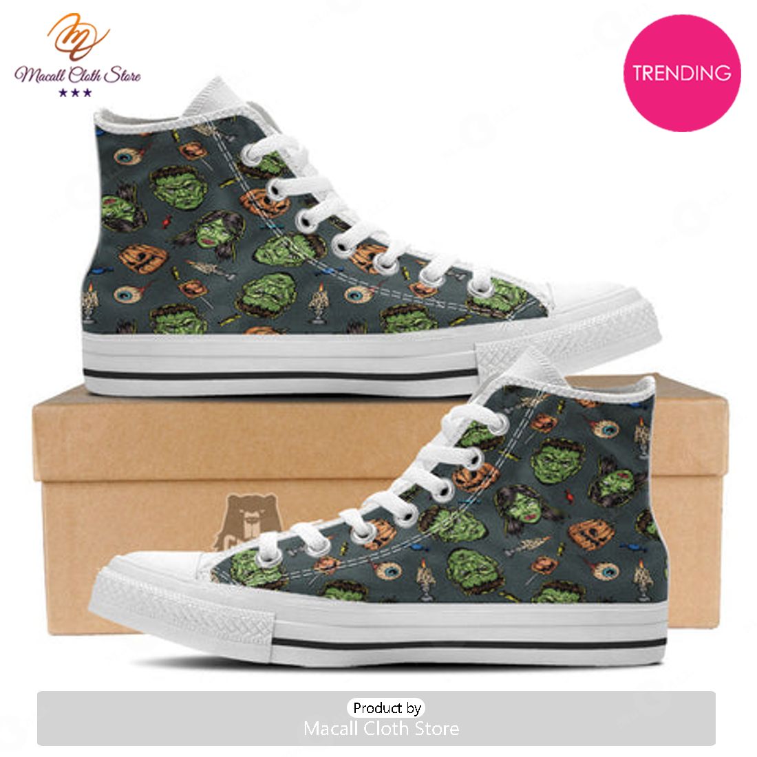 TRENDING Zombie Halloween Print Pattern White High Top Shoes