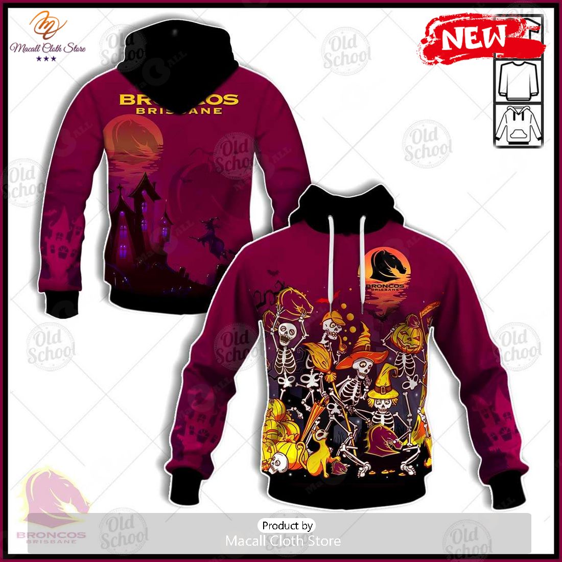 NEW NRL Brisbane Broncos Halloween Style for Men and Women Hoodie Sweatshirt 3D NEW NRL Brisbane Broncos Halloween Style for Men and Women Hoodie Sweatshirt 3D