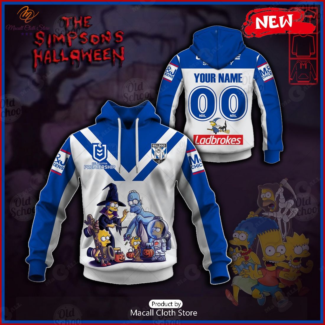 NEW Personalise NRL Canterbury Bulldogs x The Simpsons 2023 Halloween Jersey Hoodie 3D
